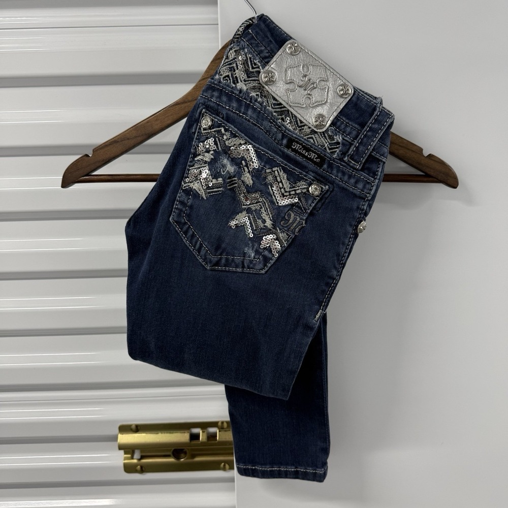 Miss Me Jeans Womens 26 Skinny Embroidered Bling Stretch 28x31.5